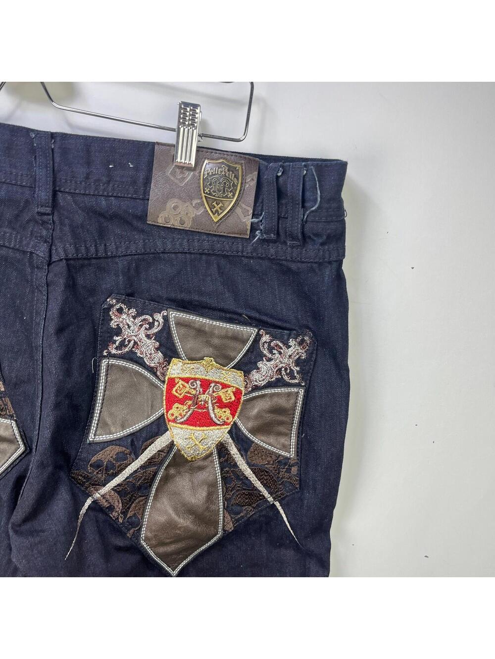 Vintage Y2K Pelle Pelle Baggy Skull Crest Jeans 38 - Picture 3 of 13